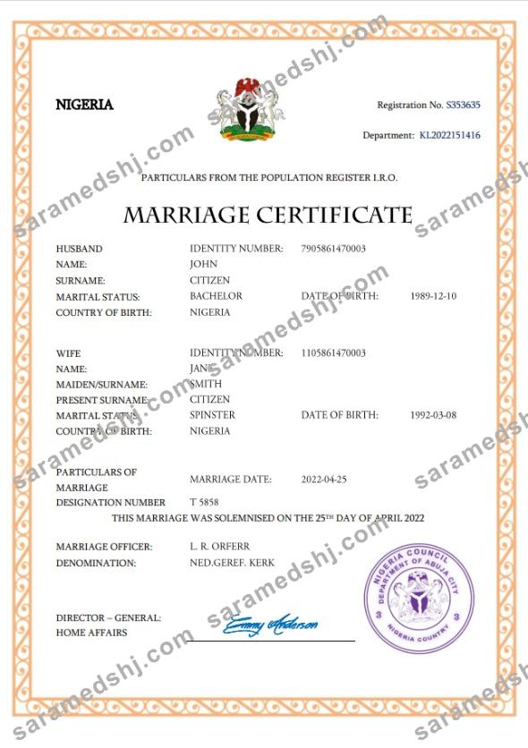 Nigeria marriage certificate Word and PDF template